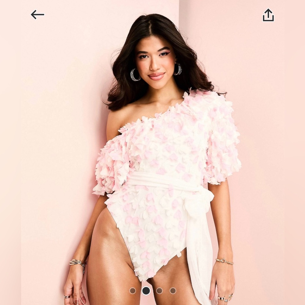 ASOS Luxe 3D Floral One-Shoulder Tie Waist Swimsuit